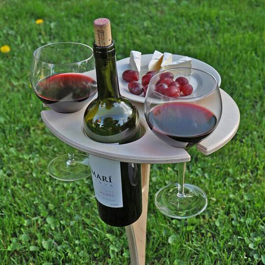 Wine Picnic Table Foldable Wooden Bottle & Glass Holders