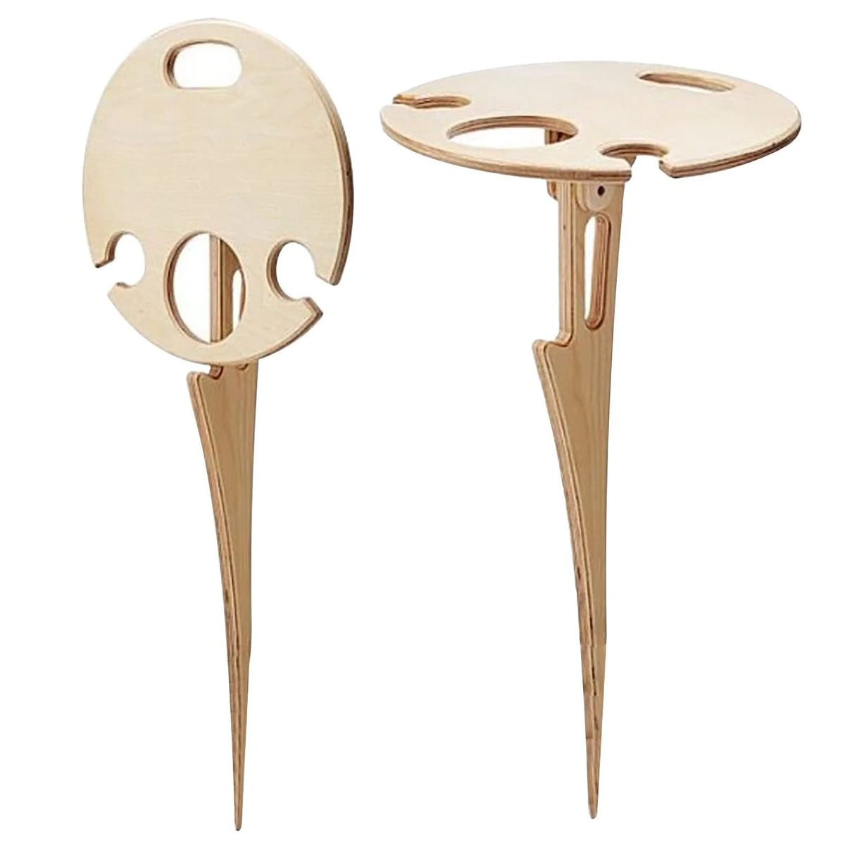 Wine Picnic Table Foldable Wooden Bottle & Glass Holders