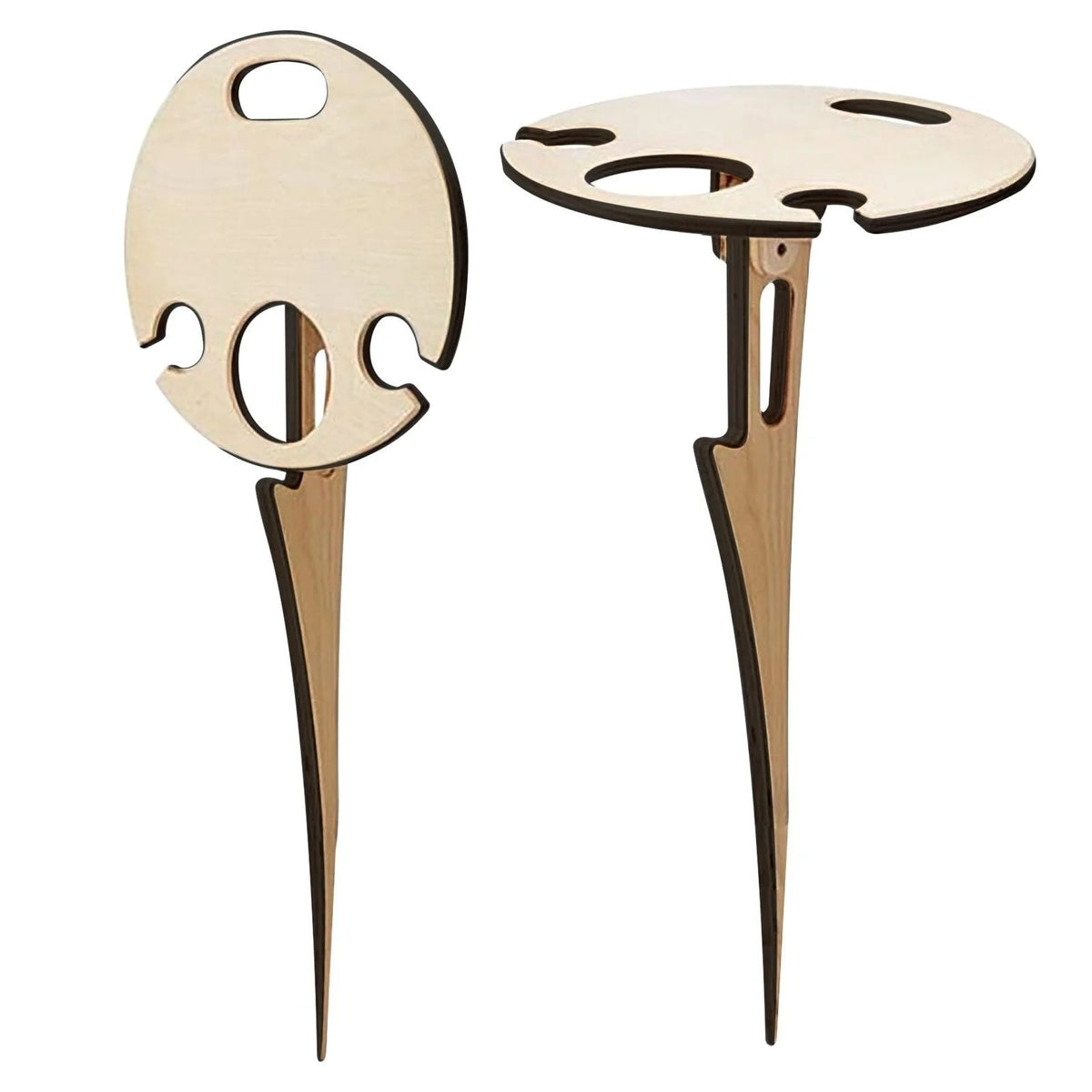 Wine Picnic Table Foldable Wooden Bottle & Glass Holders