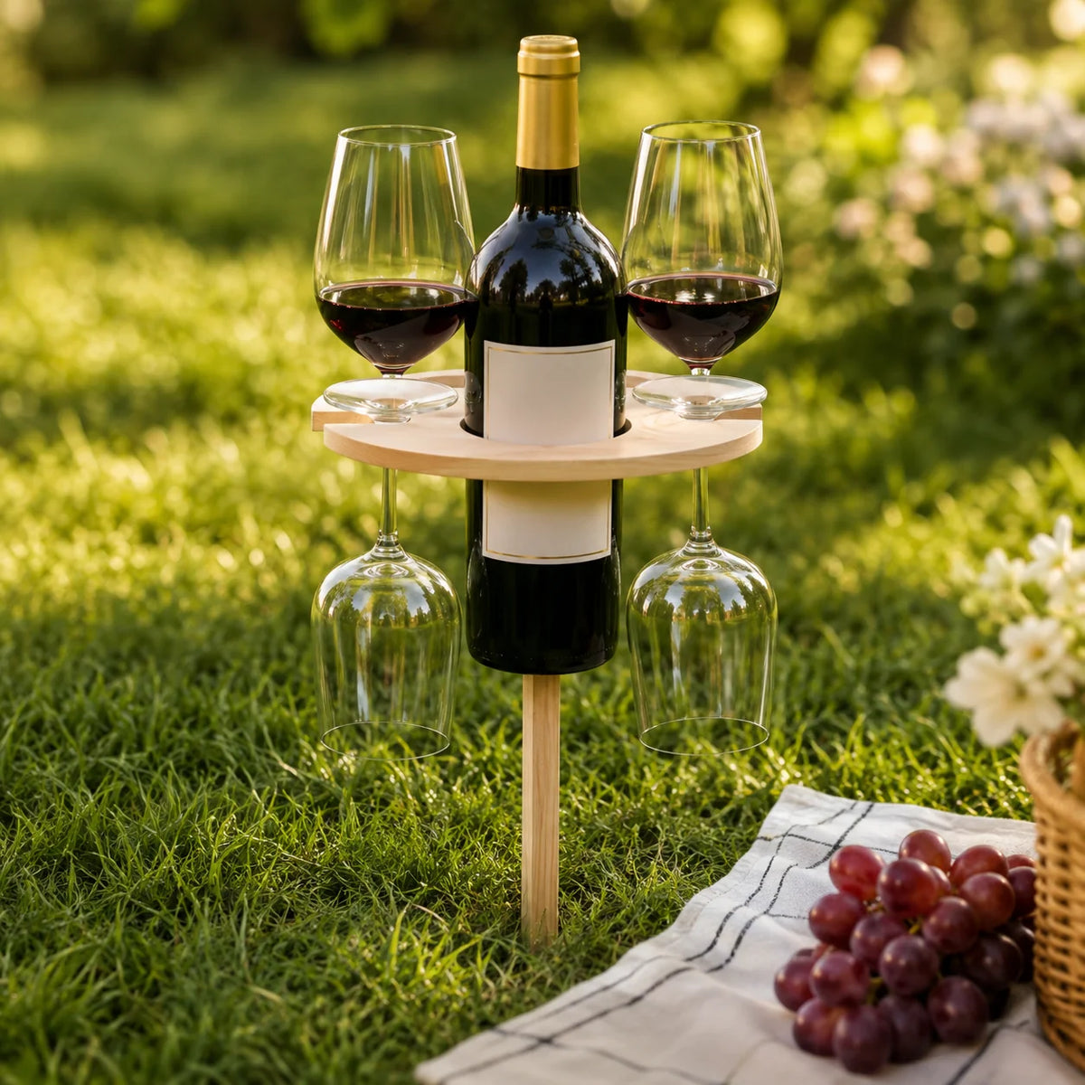 Wine Table Foldable Spike Base Glass Cutouts