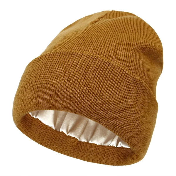 Winter Beanie Wool Outer Silk Lining Breathable Windproof