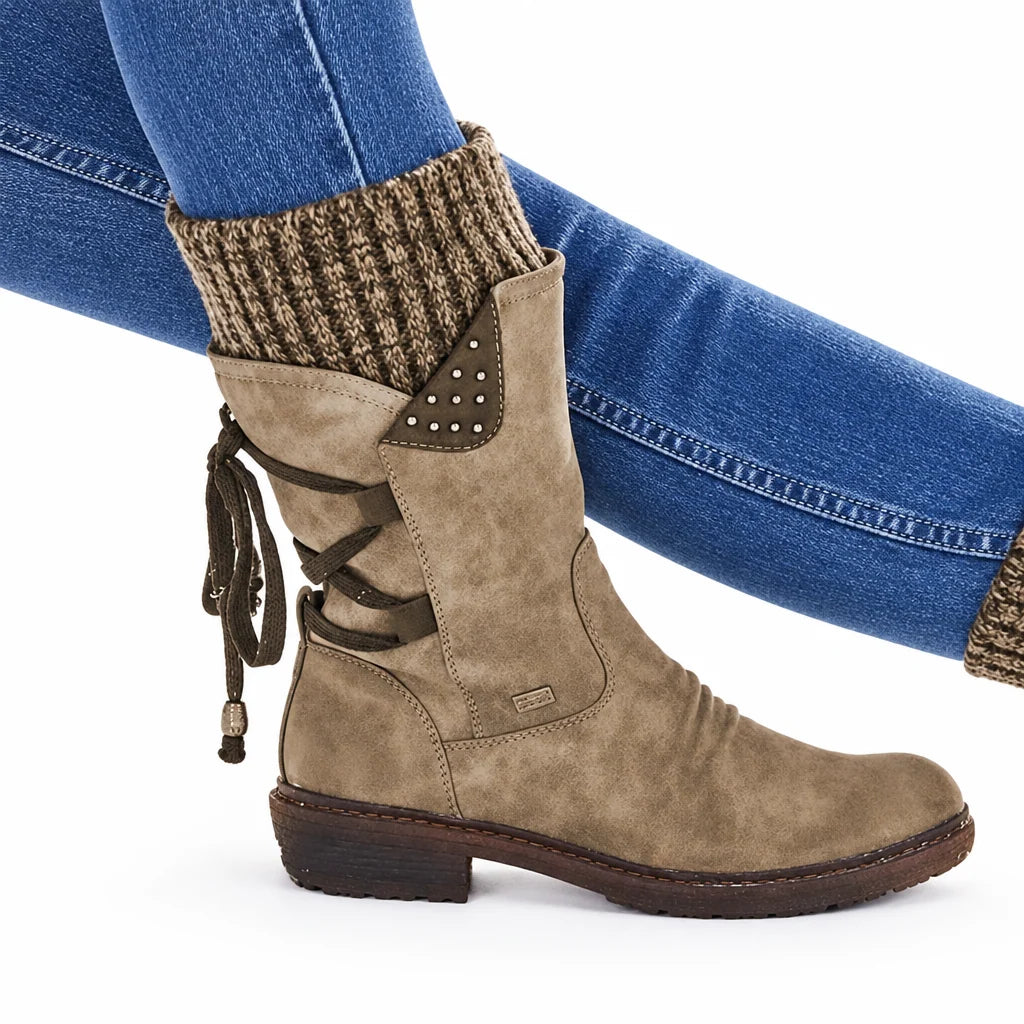 Winter Boots Mid-Calf PU Leather Rubber Sole