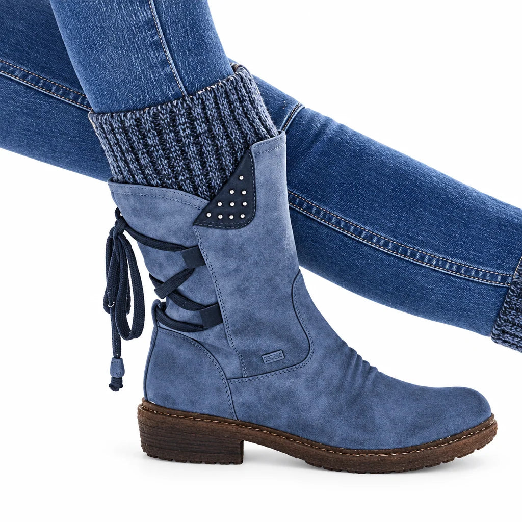 Winter Boots Mid-Calf PU Leather Rubber Sole