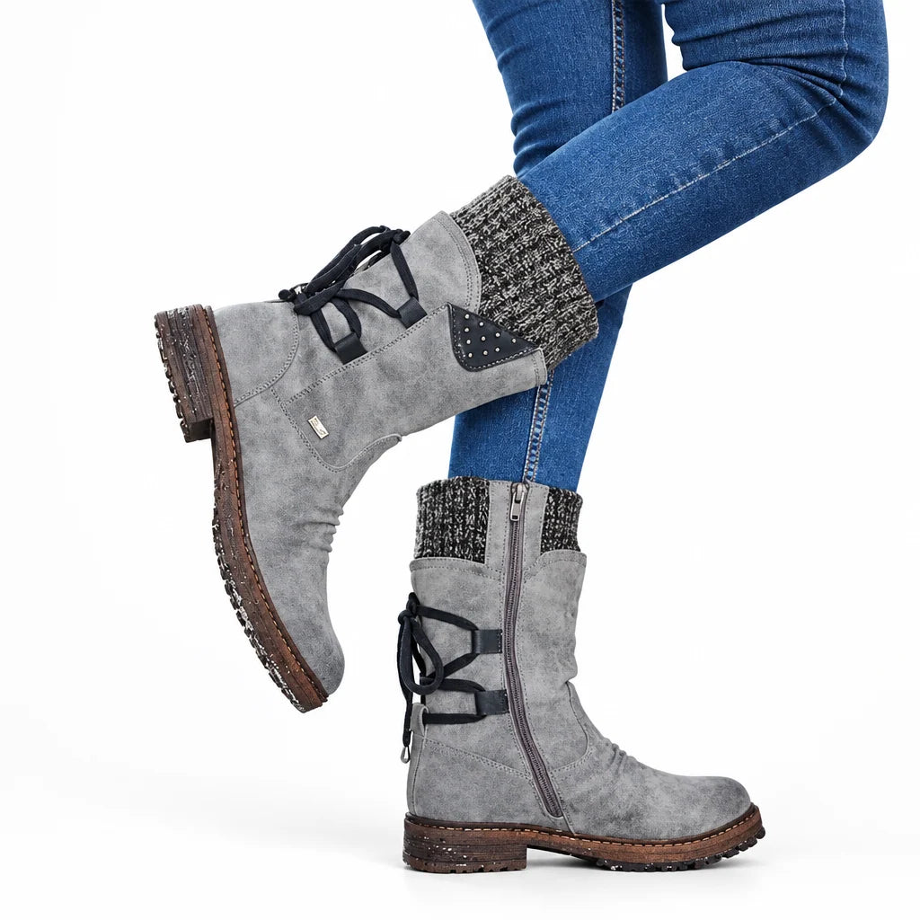 Winter Boots Mid-Calf PU Leather Rubber Sole