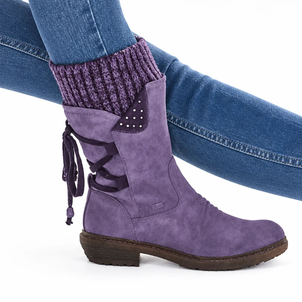 Winter Boots Mid-Calf PU Leather Rubber Sole