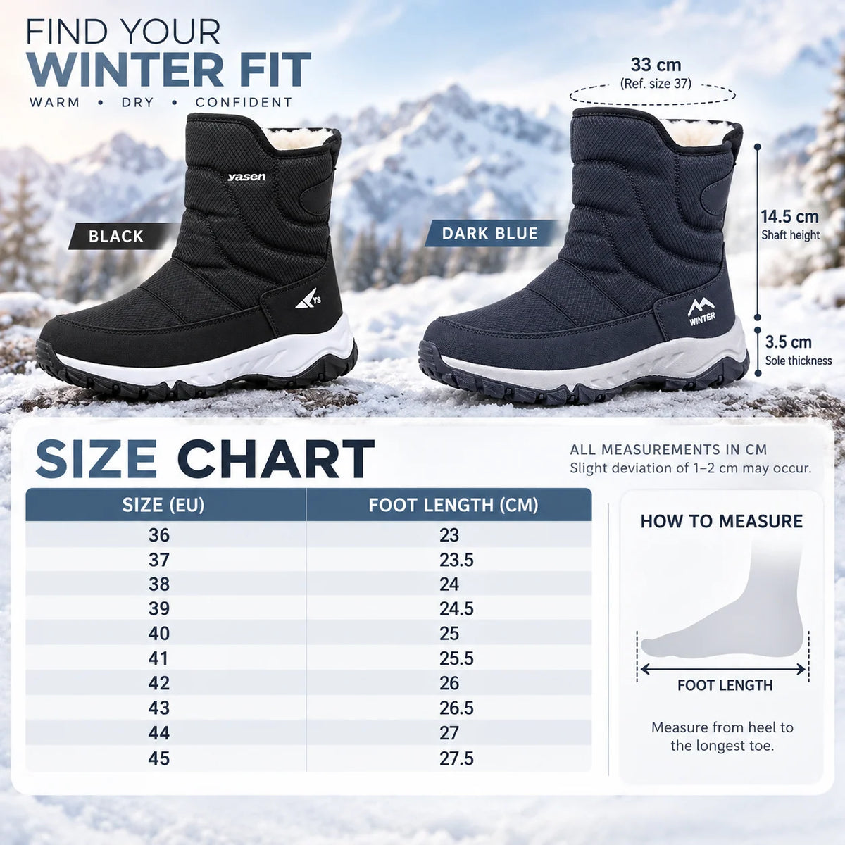 Winter Boots Water-Repellent Plush-Lined Non-Slip Sole