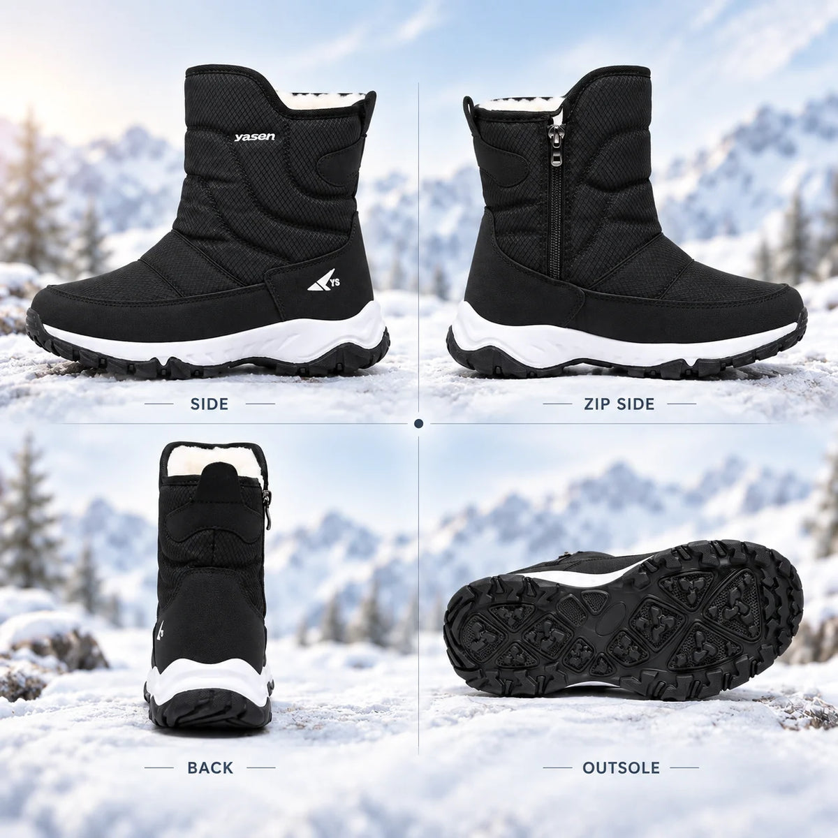 Winter Boots Water-Repellent Plush-Lined Non-Slip Sole
