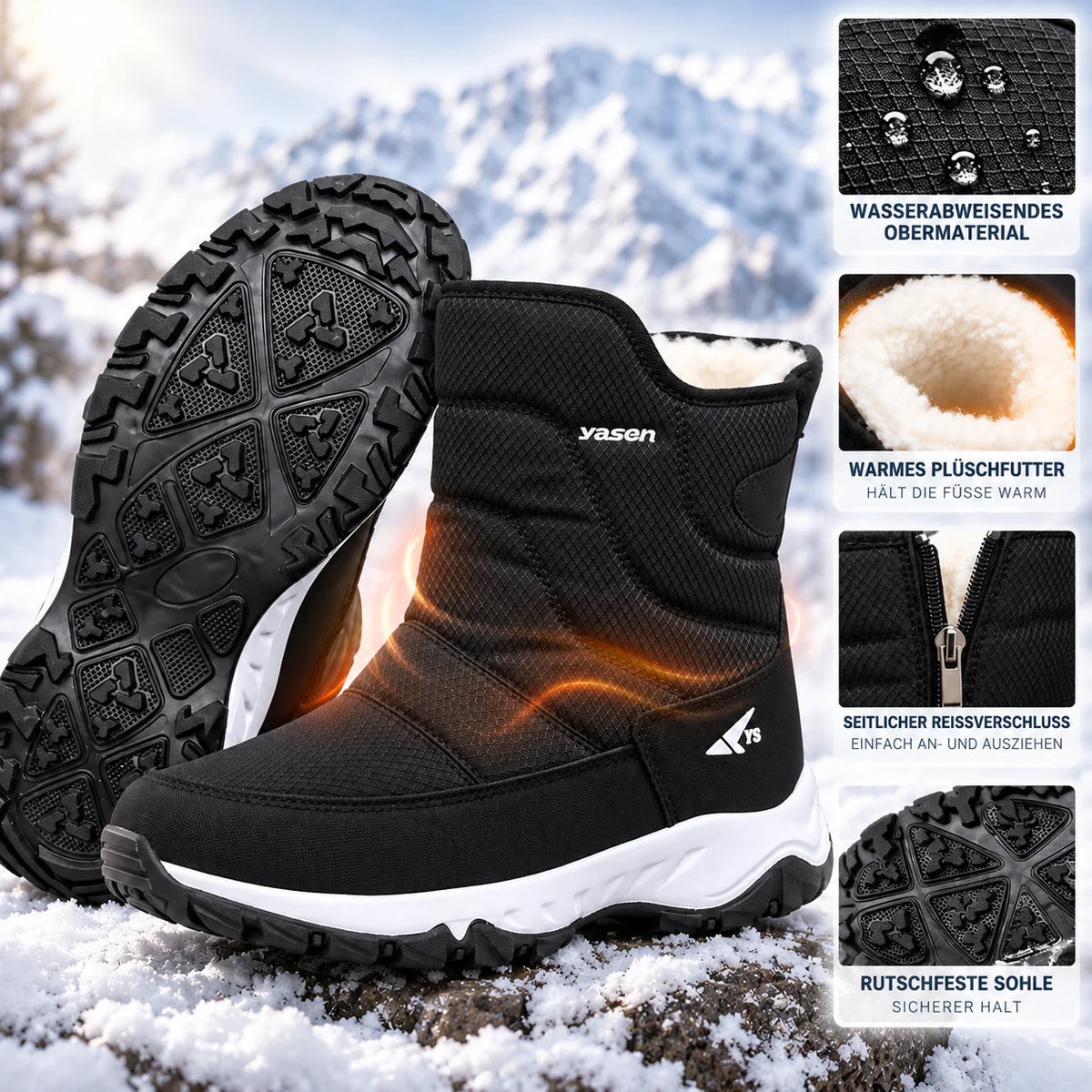 Winter Boots Water-Repellent Plush-Lined Non-Slip Sole