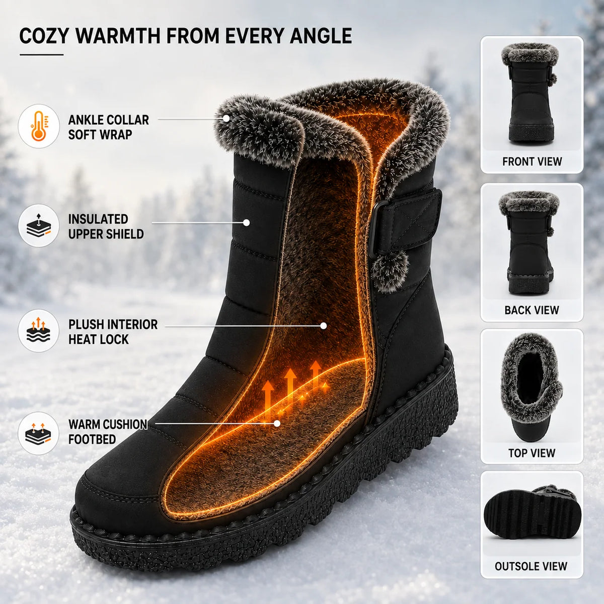 Winter Boots Waterproof Plush-Lined Slip-Resistant Sole