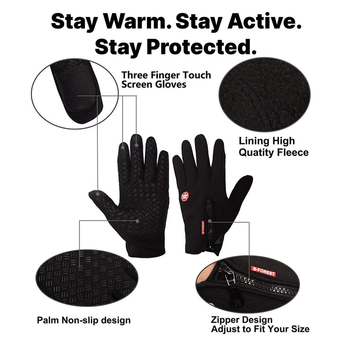 Winter Gloves Touchscreen Compatible Windproof Non-Slip Grip