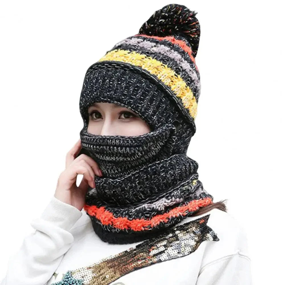 Winter Hat & Scarf Set Velvet-Lined Removable Face Mask