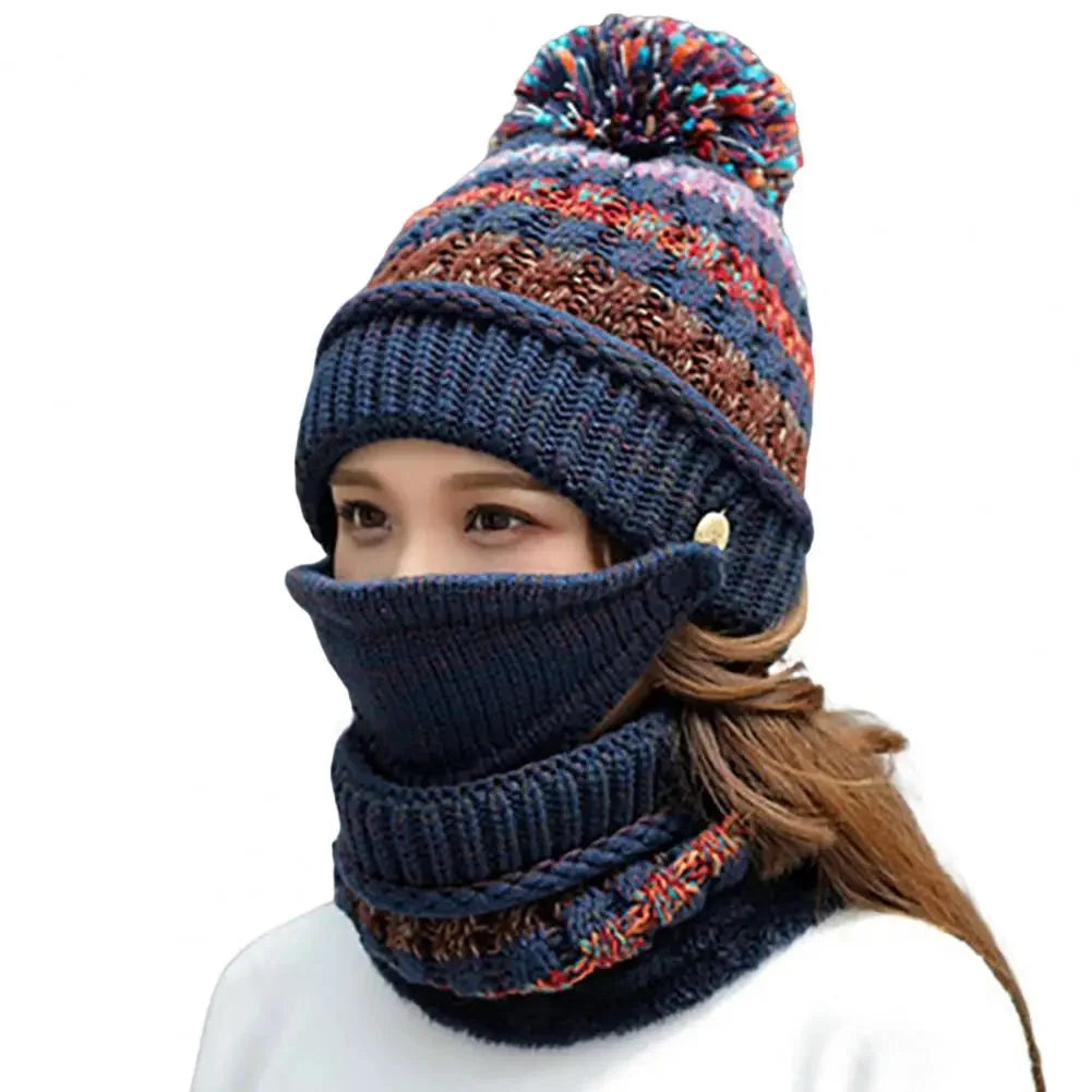 Winter Hat & Scarf Set Velvet-Lined Removable Face Mask