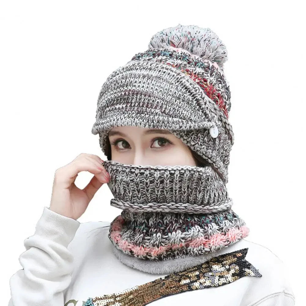 Winter Hat & Scarf Set Velvet-Lined Removable Face Mask