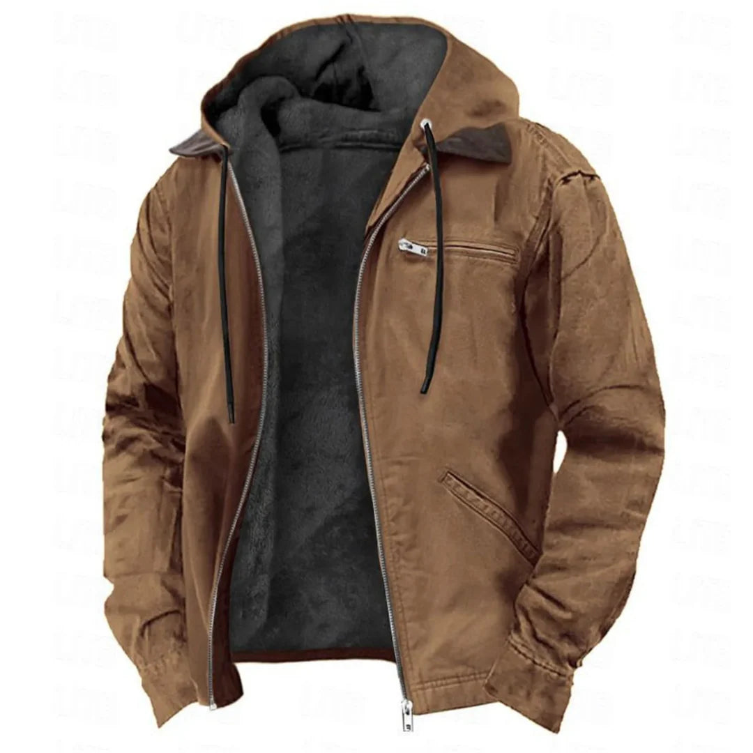 Winter Jacket Warm Lining Detachable Hood Zippered Pockets