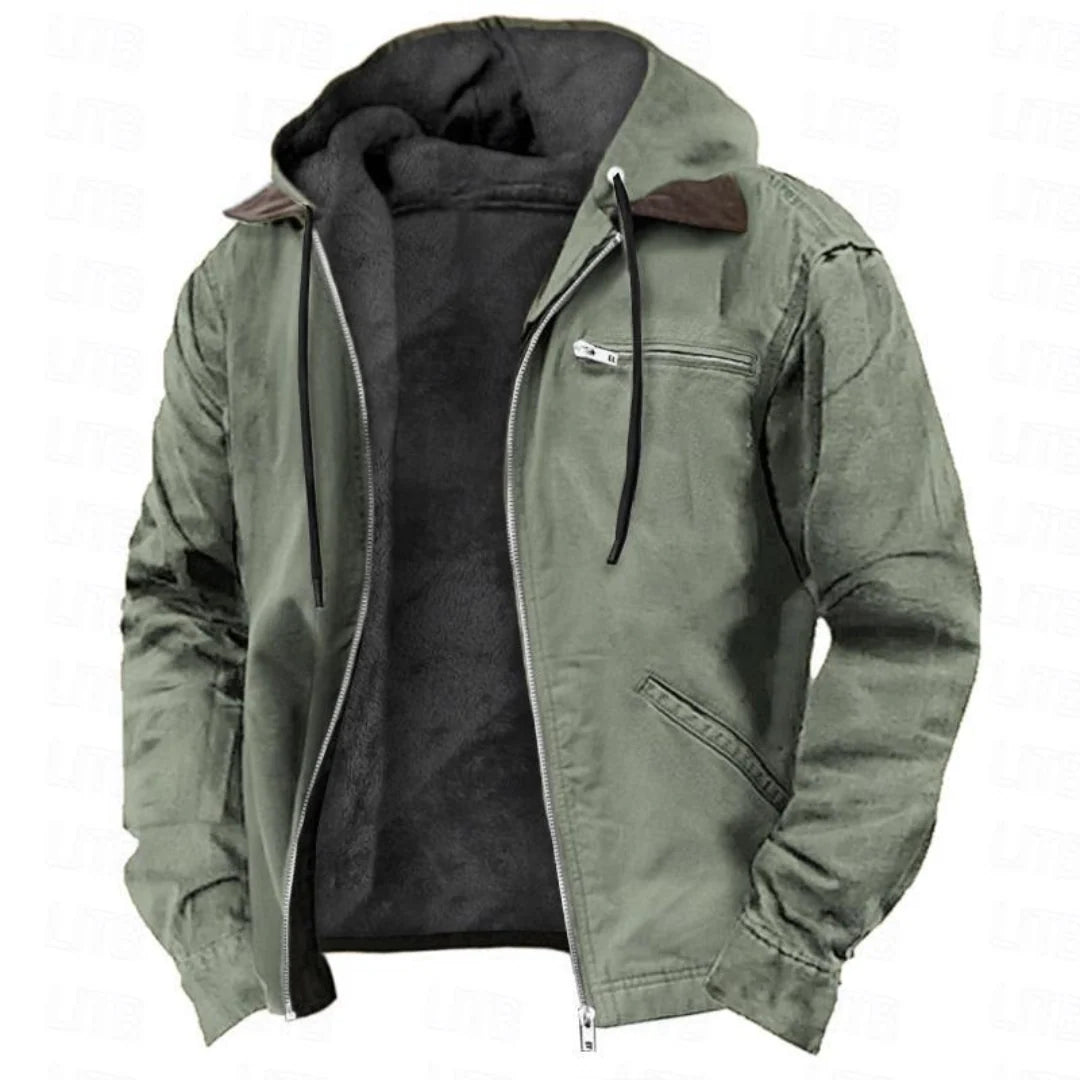 Winter Jacket Warm Lining Detachable Hood Zippered Pockets