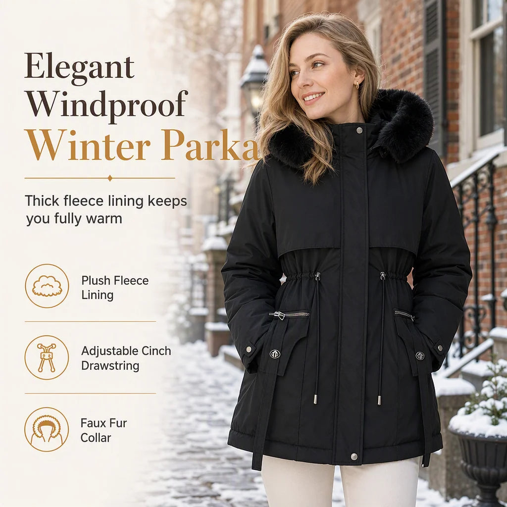 Winter Parka Padded Windproof Adjustable Waist