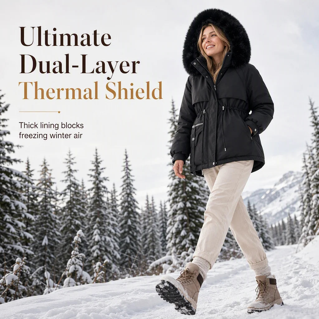 Winter Parka Padded Windproof Adjustable Waist