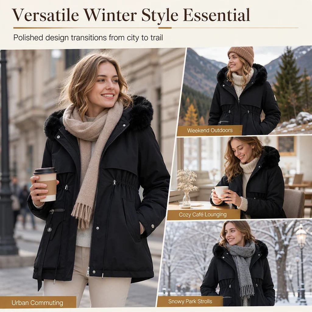 Winter Parka Padded Windproof Adjustable Waist