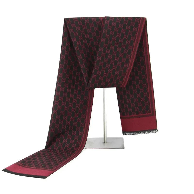 Winter Scarf Wool-Cotton Blend Letter Print Fringed Edges