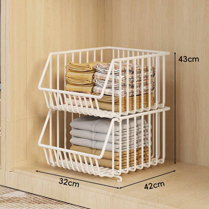 Wire Basket Organizer Stackable Open-Front Powder-Coated Steel