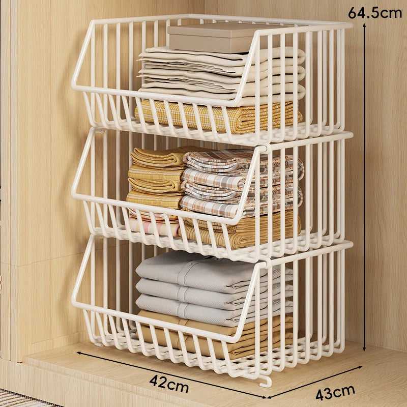 Wire Basket Organizer Stackable Open-Front Powder-Coated Steel