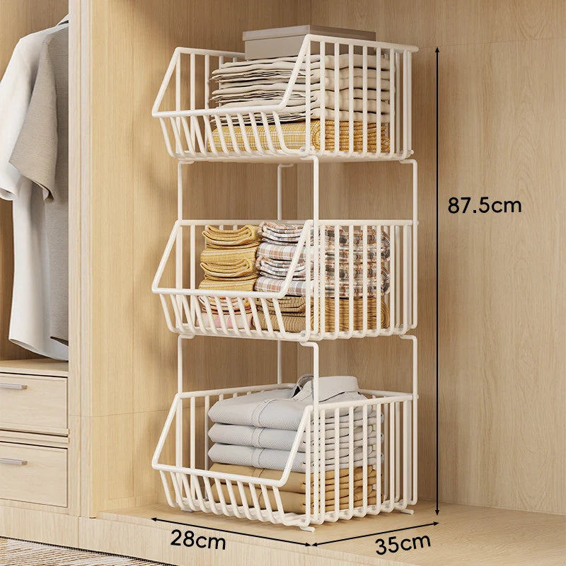 Wire Basket Organizer Stackable Open-Front Powder-Coated Steel