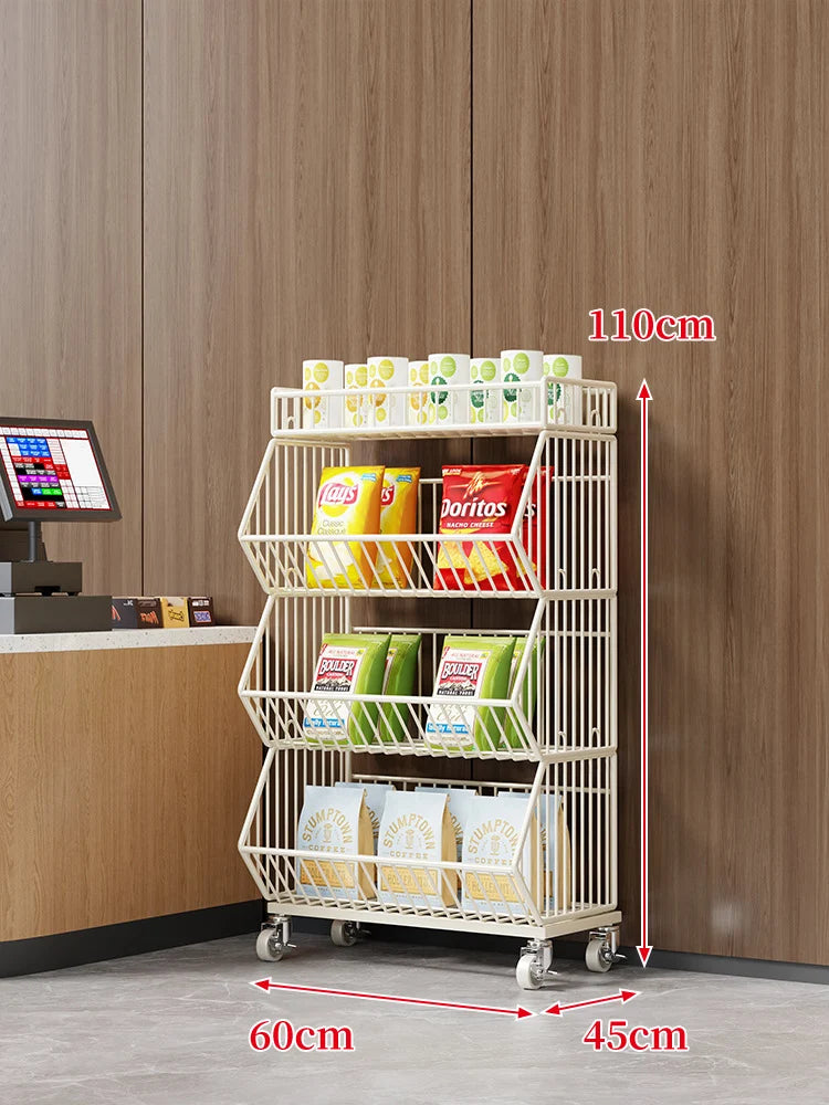 Wire Basket Storage Cart 3-Tier Rolling With Locking Casters