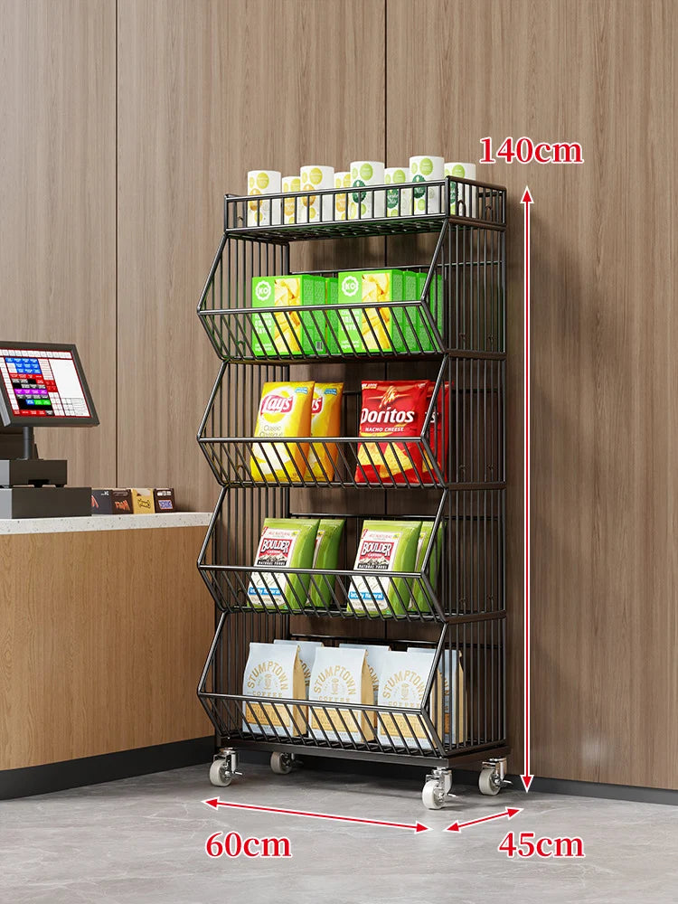 Wire Basket Storage Cart 3-Tier Rolling With Locking Casters