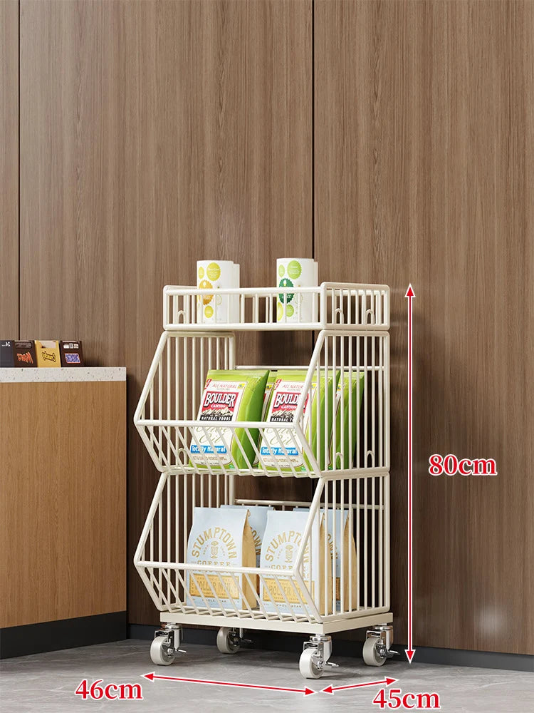 Wire Basket Storage Cart 3-Tier Rolling With Locking Casters
