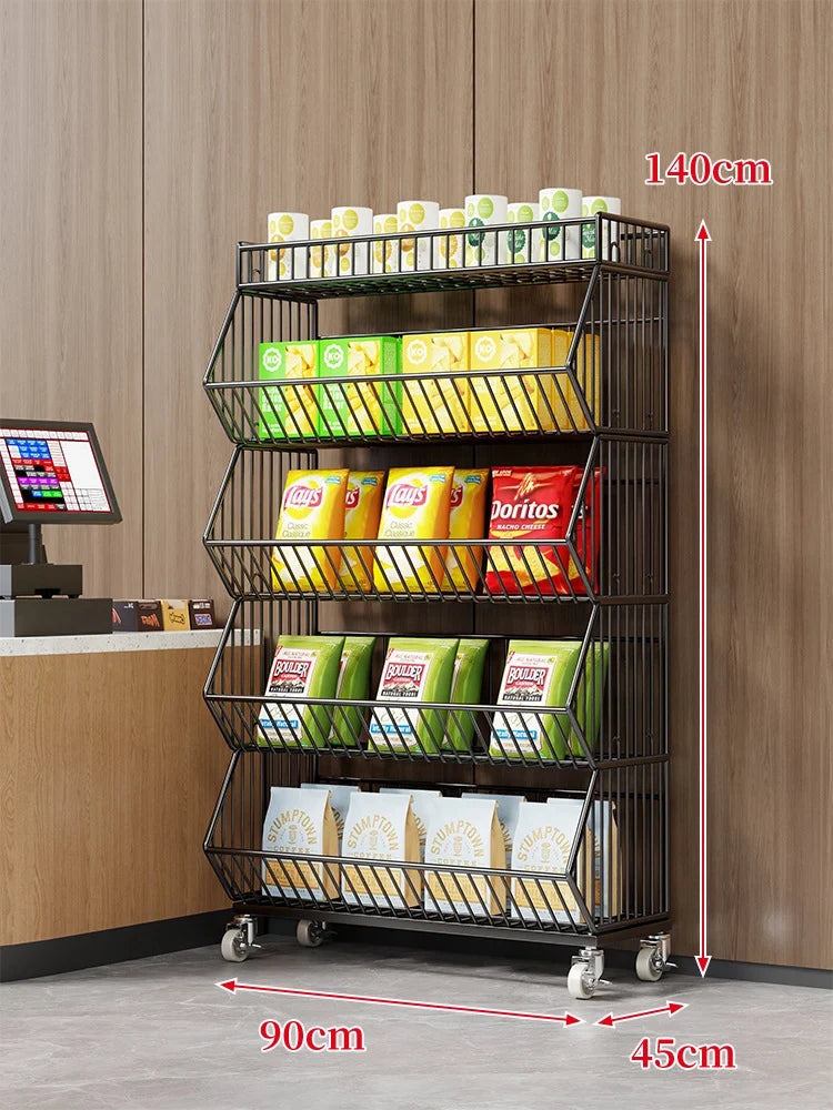 Wire Basket Storage Cart 3-Tier Rolling With Locking Casters