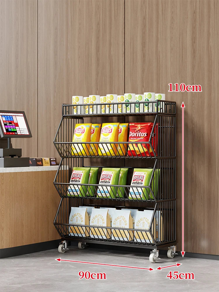 Wire Basket Storage Cart 3-Tier Rolling With Locking Casters