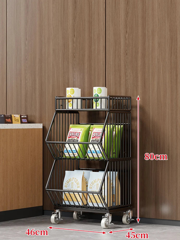 Wire Basket Storage Cart 3-Tier Rolling With Locking Casters