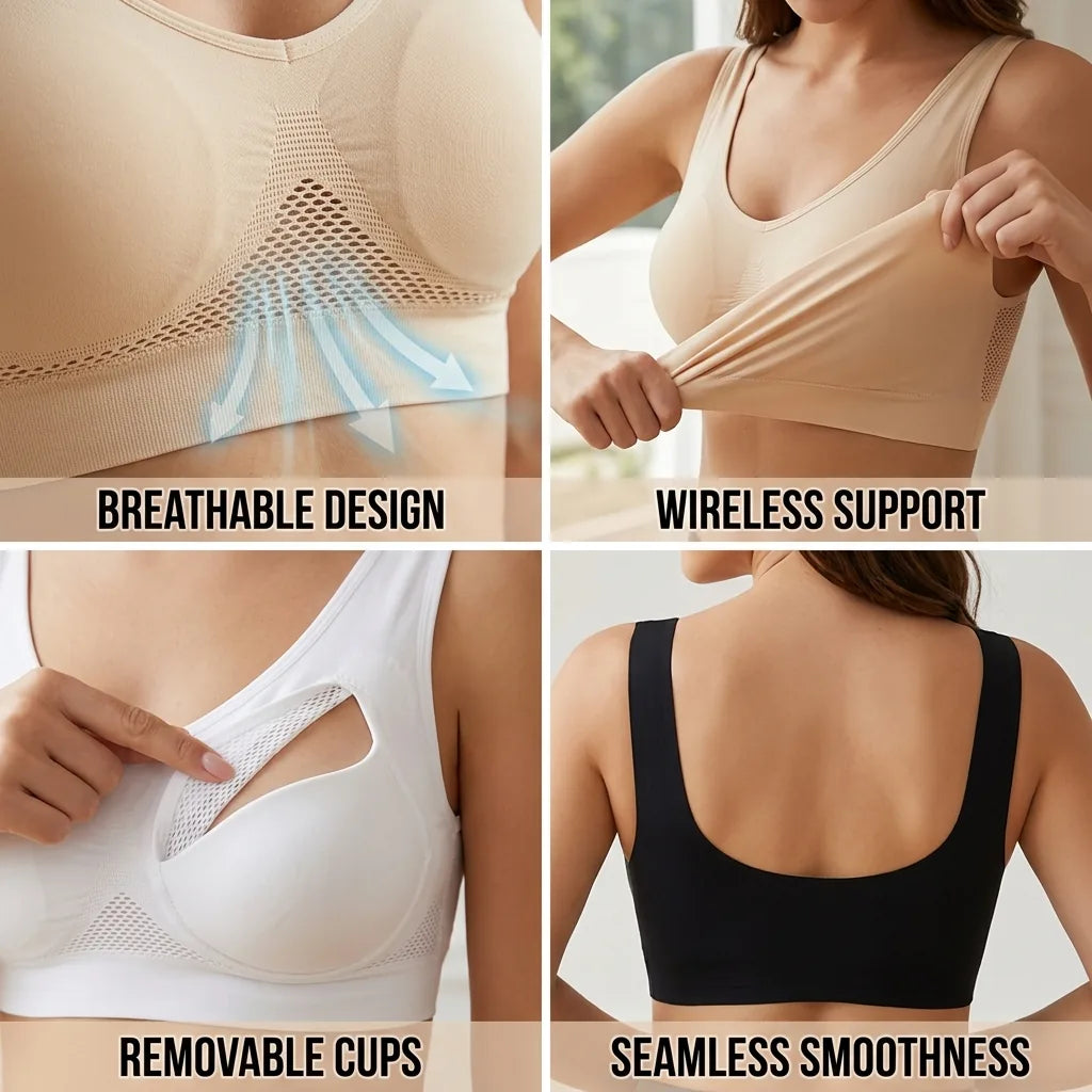 Wireless Bra Breathable Honeycomb Seamless Removable Cups