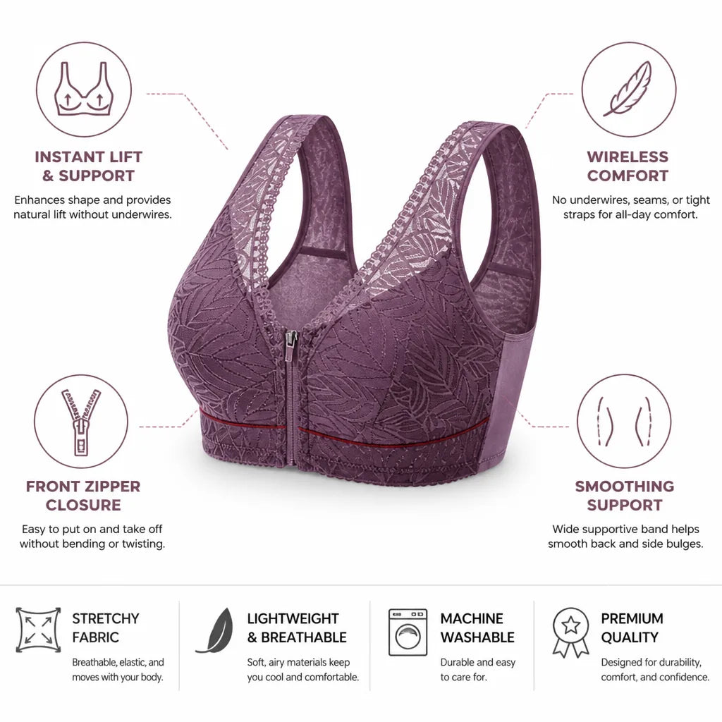 Wireless Bra Front-Zip Seamless Instant Lift