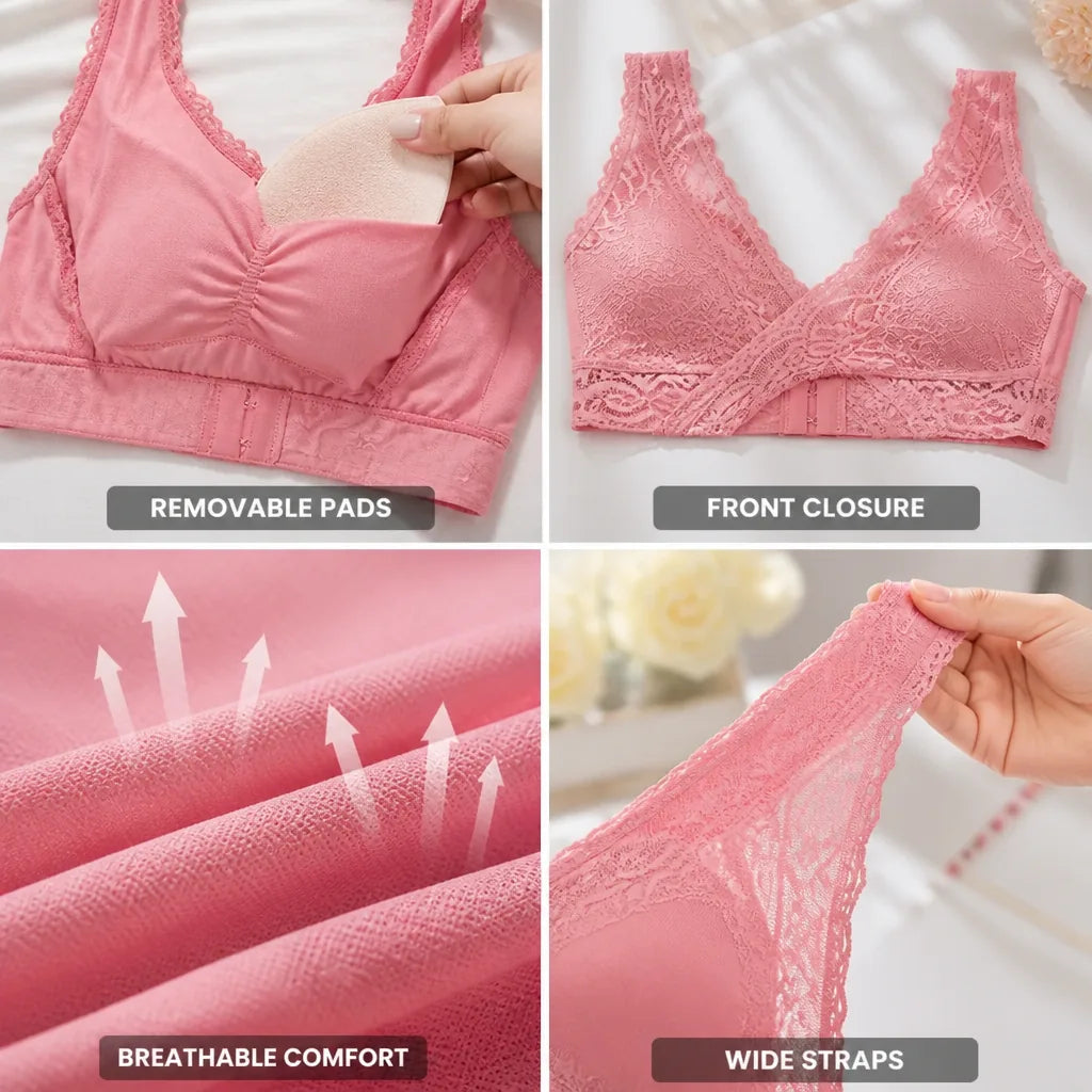 Wireless Bra Lace Cross-Front Removable Pads