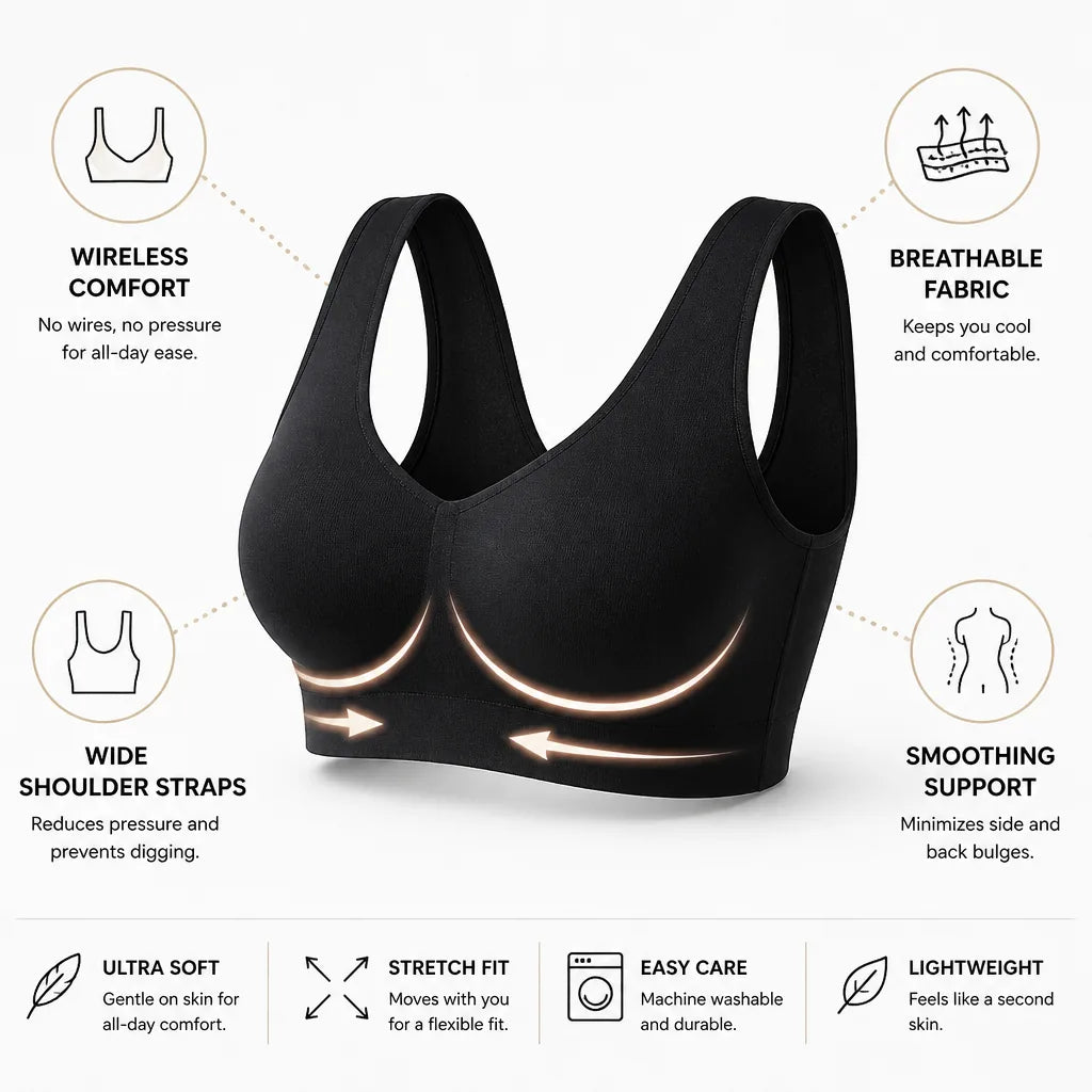 Wireless Bra Seamless Breathable Wide Straps