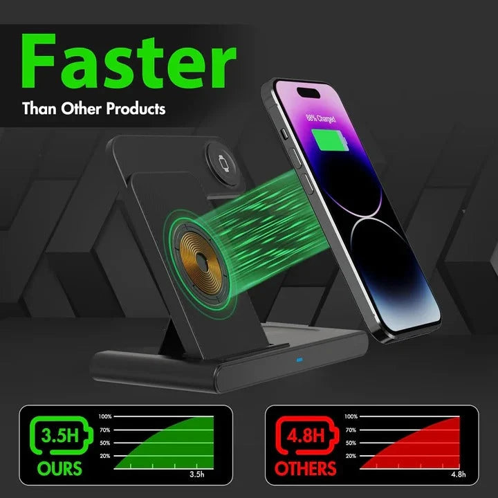Wireless Charging Stand 3-In-1 Foldable Adjustable