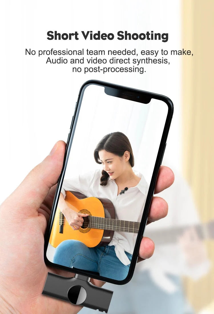 Wireless Microphone Clip-On Smartphone Compatible 65.6 Ft Range