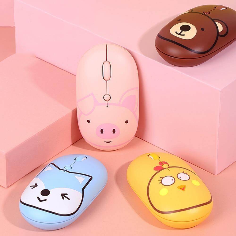 Wireless Mouse Cartoon Animal Rechargeable Quiet Clicks USB-C Receiver