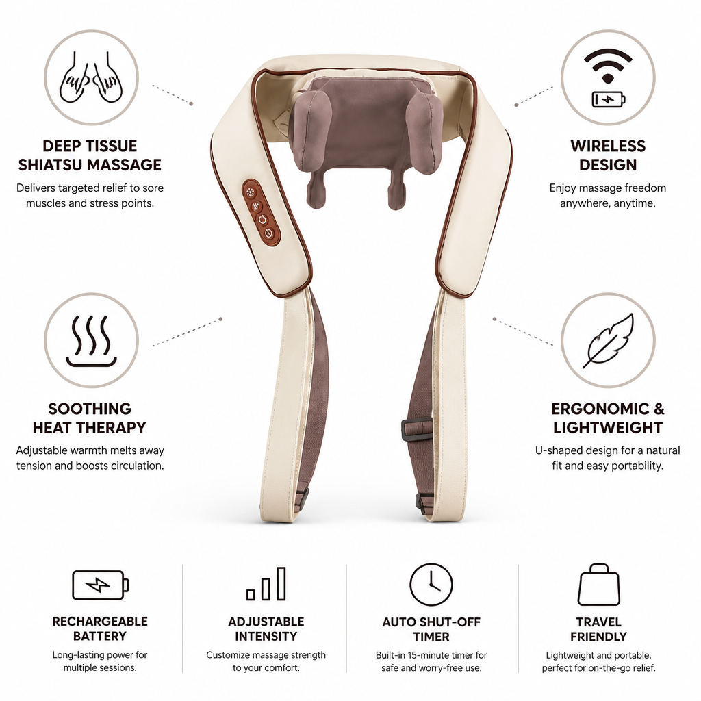 Wireless Shiatsu Deep-Tissue Neck & Back Massager