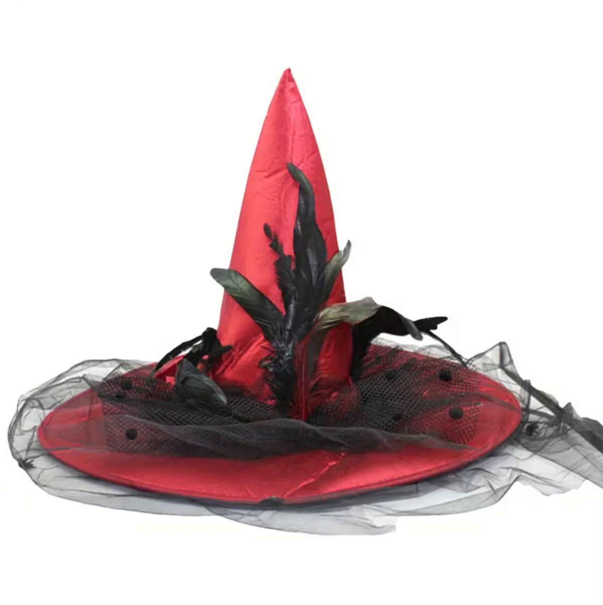 Witch Hat Attached Sheer Veil Adjustable Fit