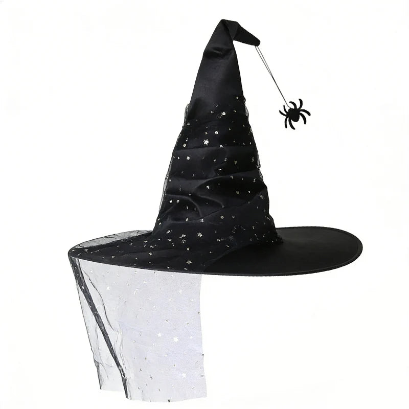 Witch Hat Black Satin-Like Fabric Adjustable Fit