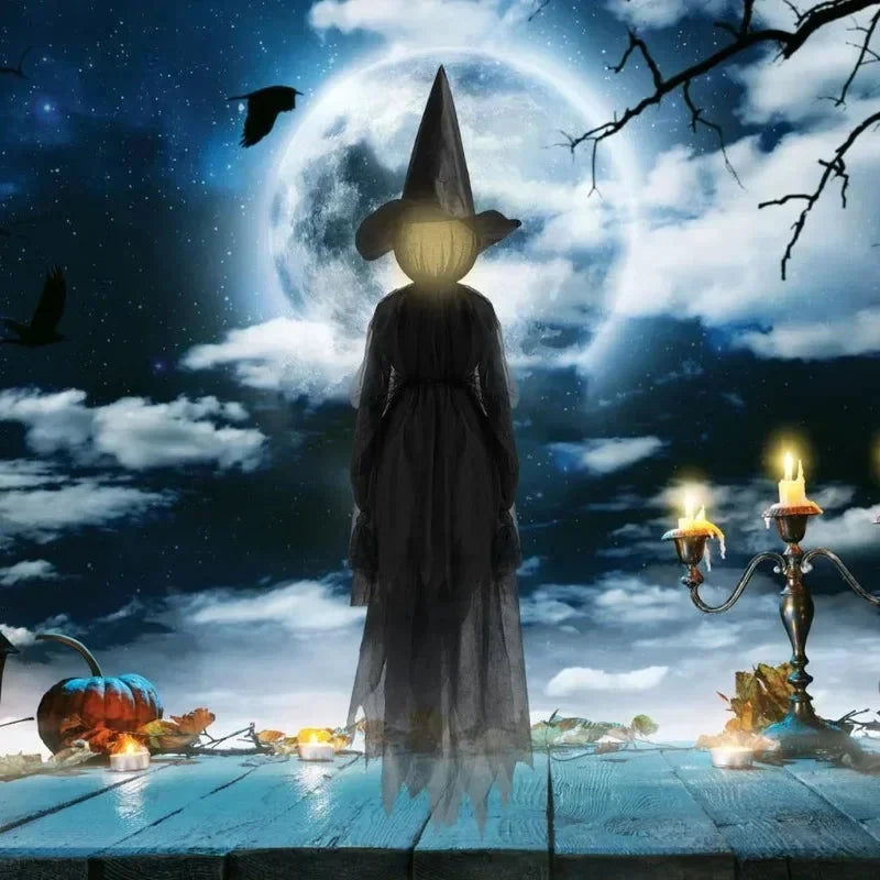 Witch Yard Figures Set of 3 Sound-Activated Flickering Heads