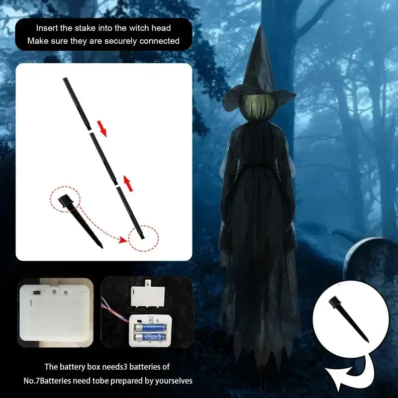 Witch Yard Figures Set of 3 Sound-Activated Flickering Heads