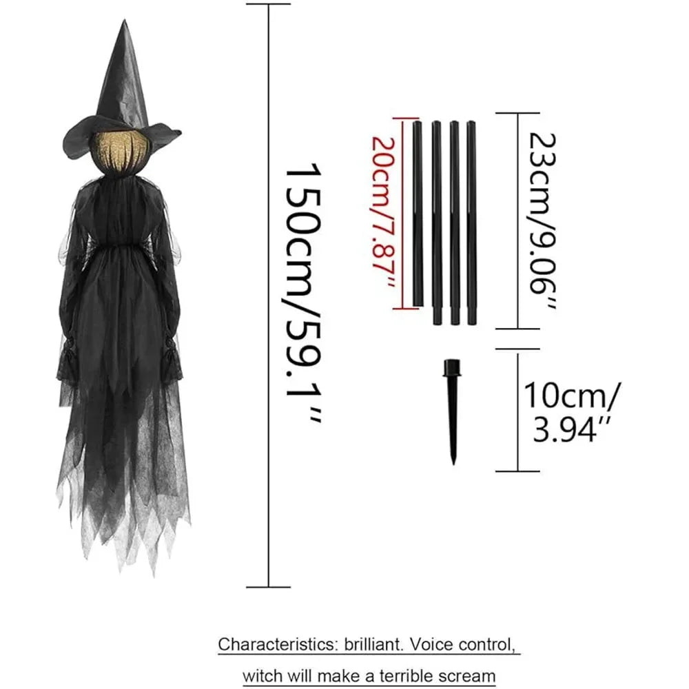 Witch Yard Figures Set of 3 Sound-Activated Flickering Heads