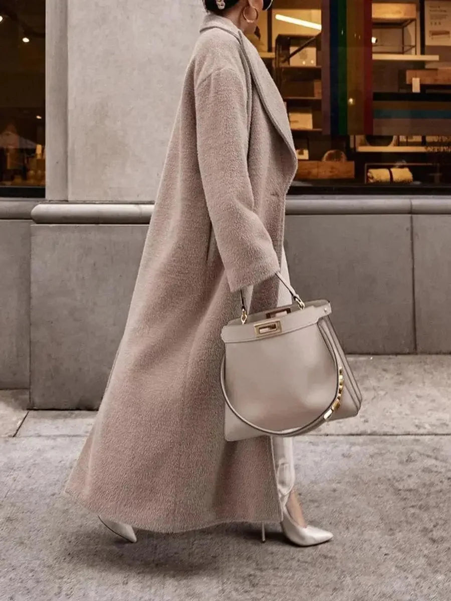 Women's Coat Oversized Maxi Length Notched Lapels