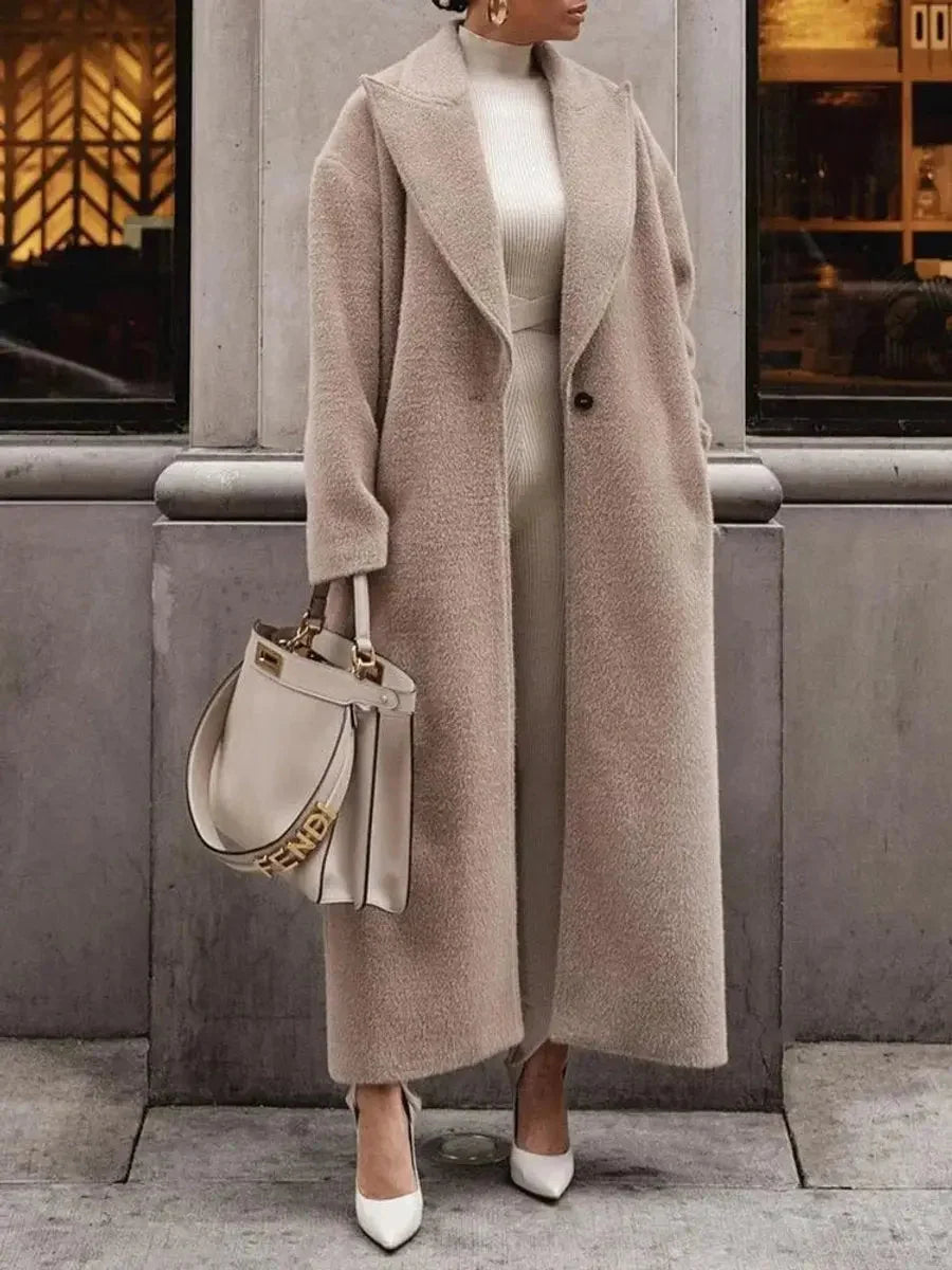 Women's Coat Oversized Maxi Length Notched Lapels