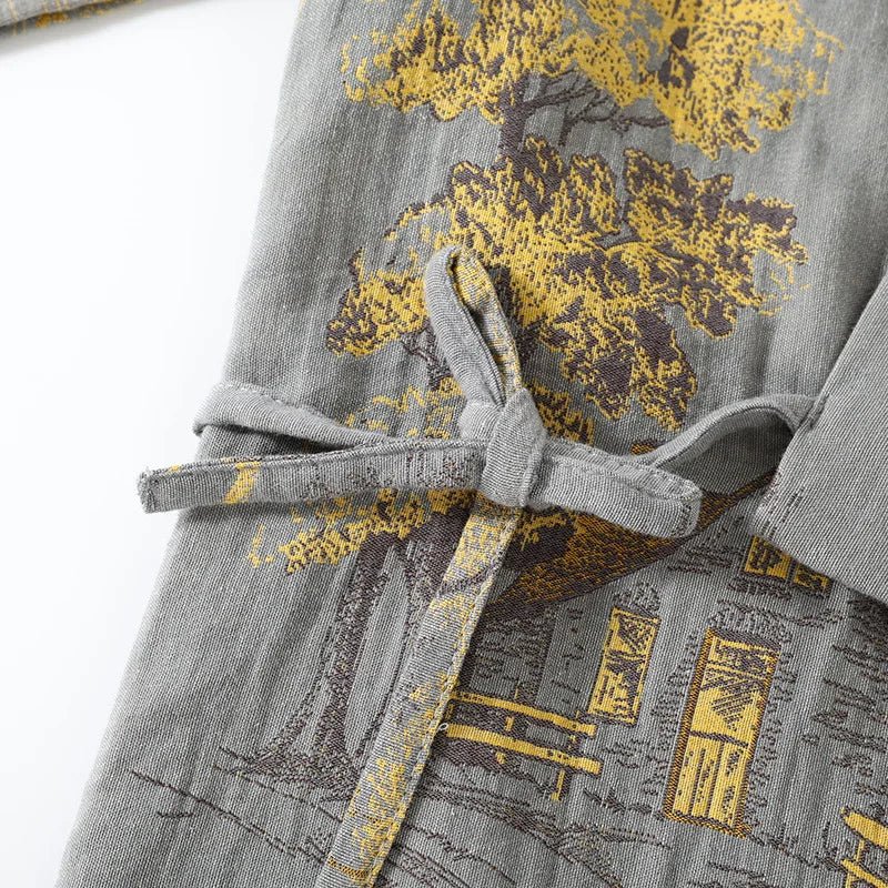 Women's Cotton Pajama Set Kimono Style Watercolor Print Breathable Comfort