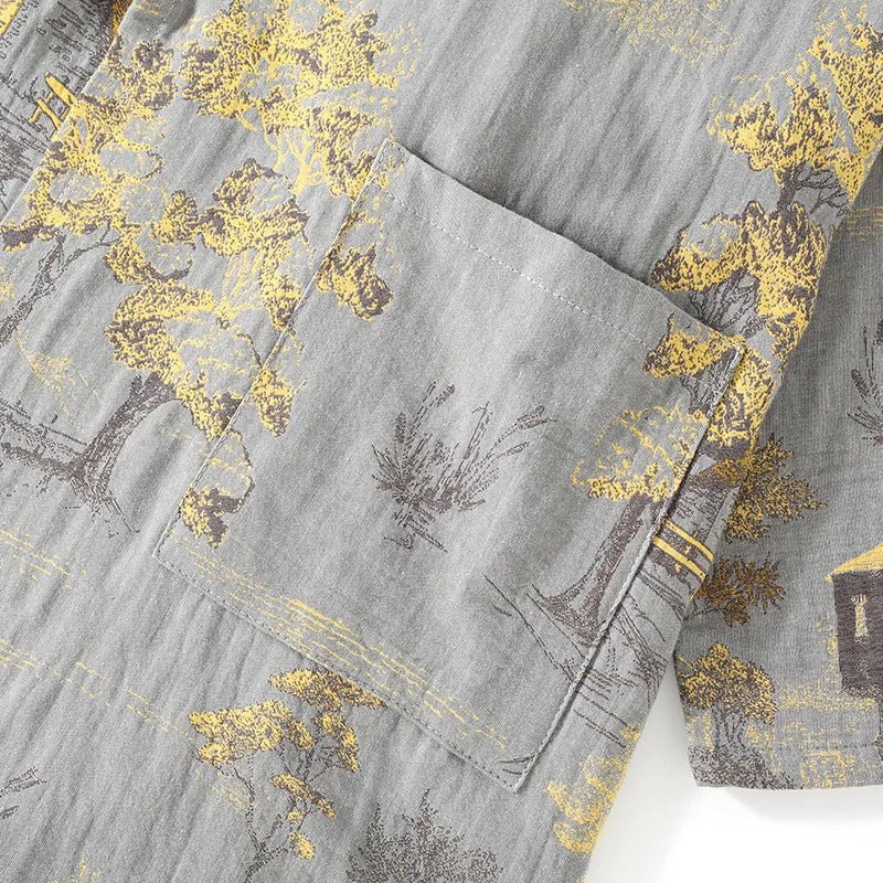 Women's Cotton Pajama Set Kimono Style Watercolor Print Breathable Comfort