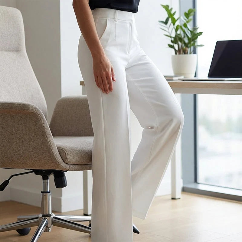 Women's Dress Pants High-Waist Straight-Leg Wrinkle-Resistant Polyester